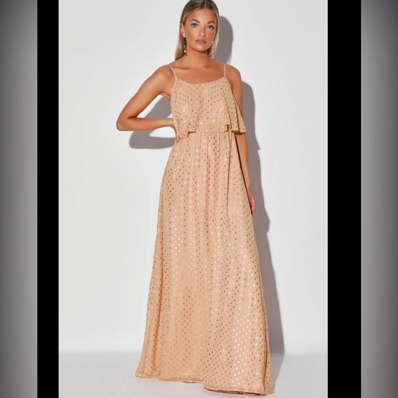 Lulus Dresses & Skirts - Lulus small maxi dress light pink gold print 633